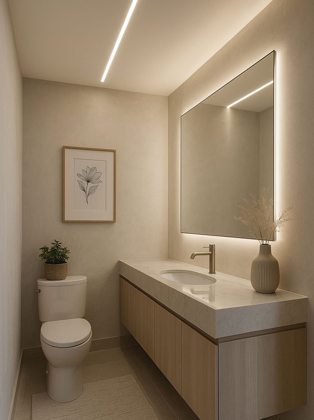 Iluminação para lavabo com perfil de led