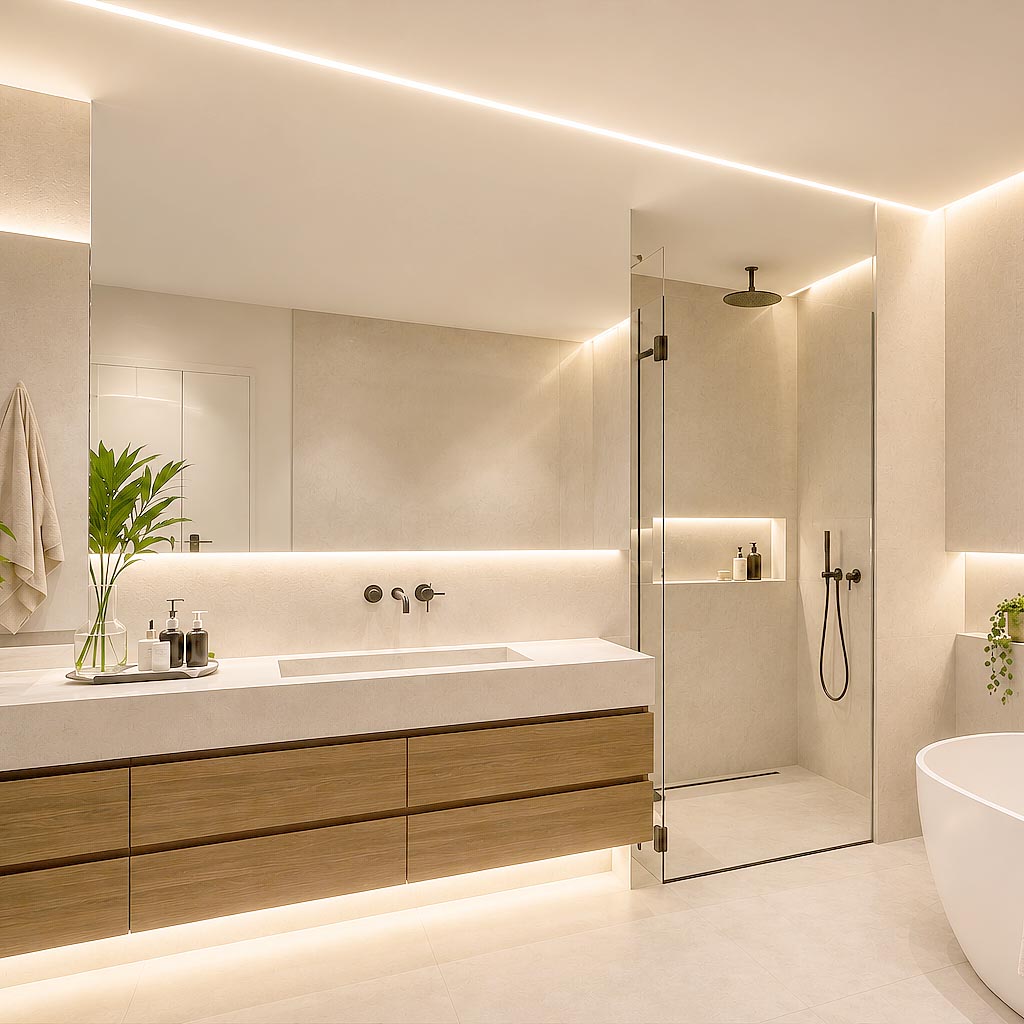 Iluminação para Banheiro com Perfil de Led Borda Infinita - Prolinea