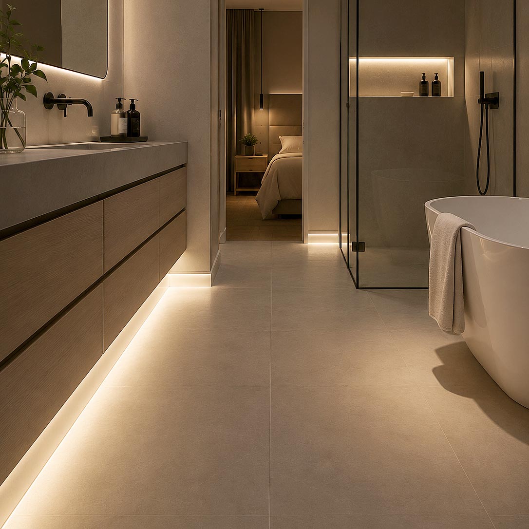 Iluminação para Banheiro com Perfil de Led no Rodapé - Prolinea