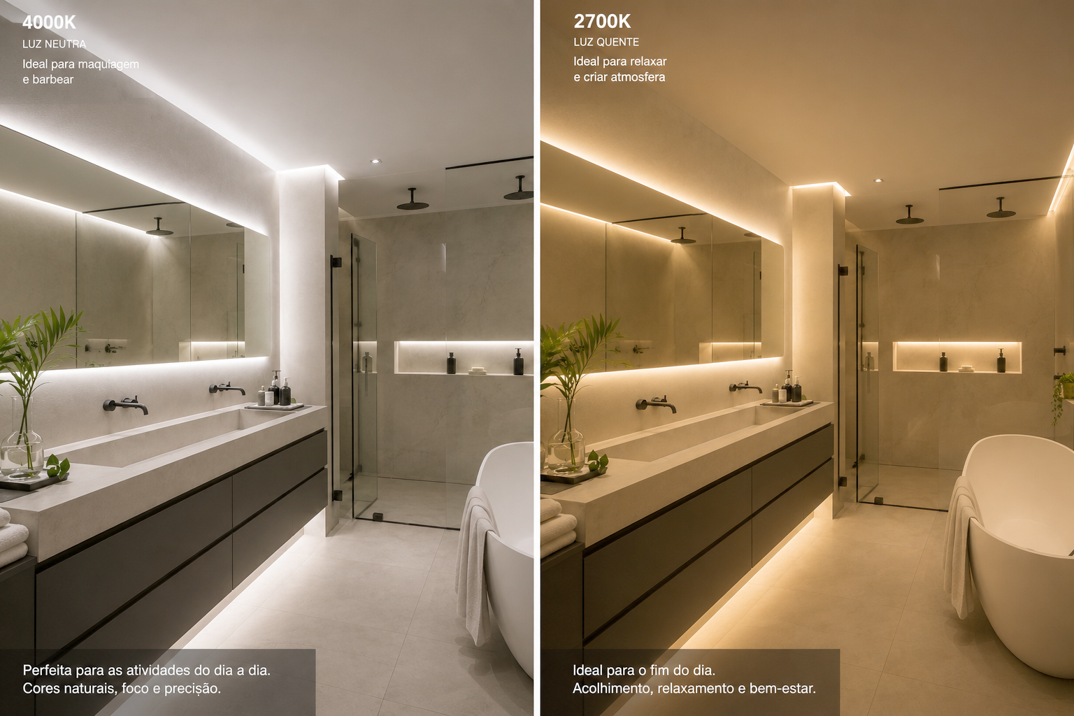 Iluminação para Banheiro com Perfil de Led temperatura de cor - Prolinea