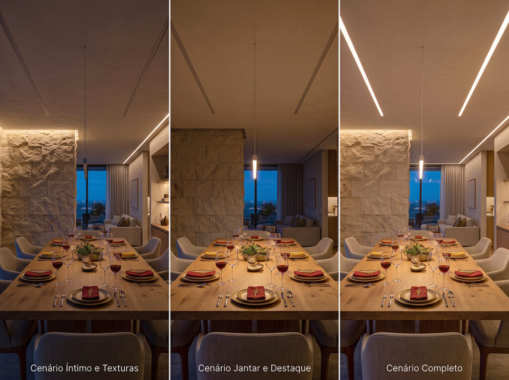 Iluminação para sala de jantar - Variações de acendimento para iluminação de sala de jantar